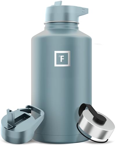 IRON °FLASK Camping & Hiking Hydration Flask with 3 Lids - Stainless Steel, Double Walled & Vacuum Insulated Water Bottle - Leak Proof & BPA Free (Midnight Black, Straw - 40 oz)