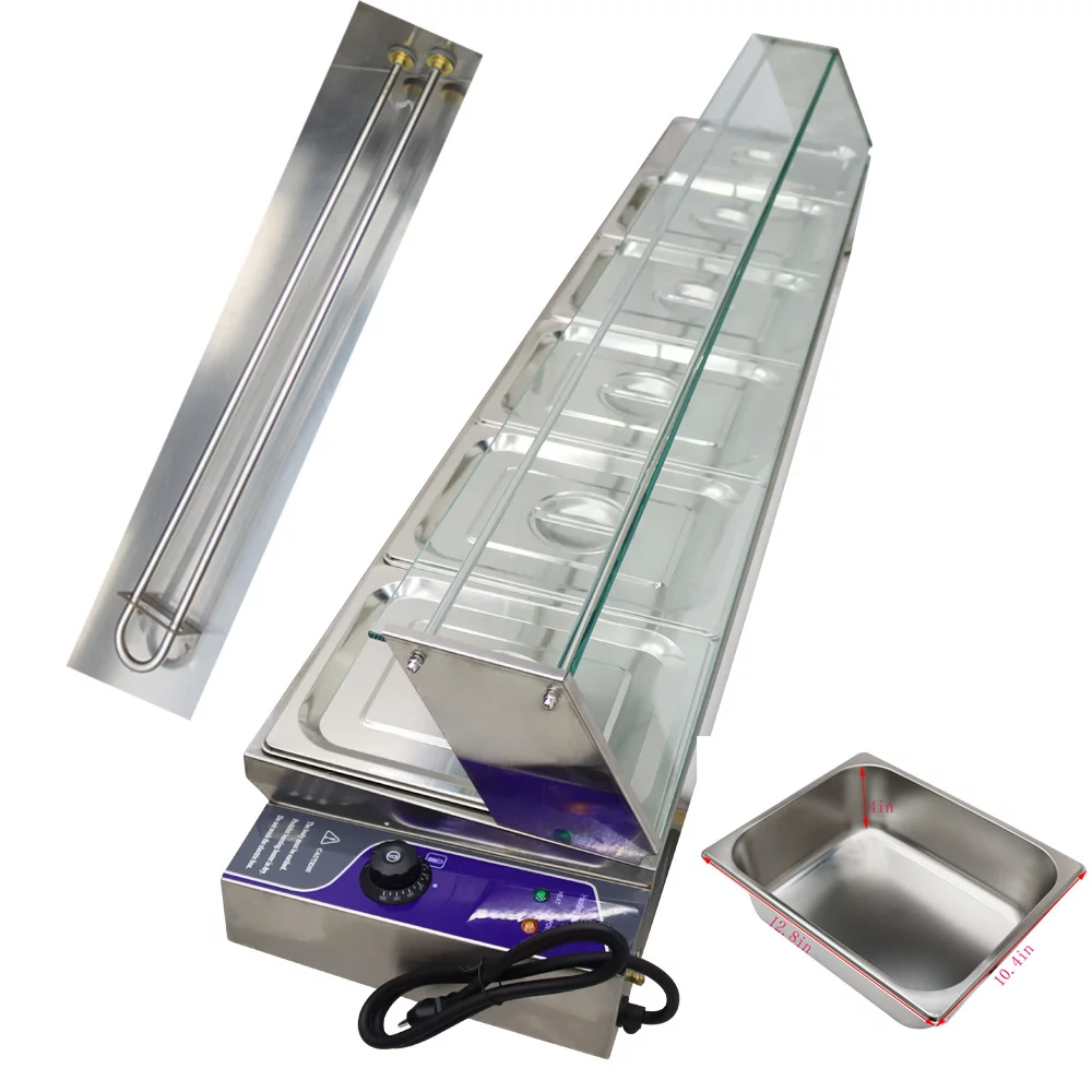 TECHTONGDA Electric Commercial Bain-marie Buffet Food Warmer Steam Table with Glass Guard 6-Pan
