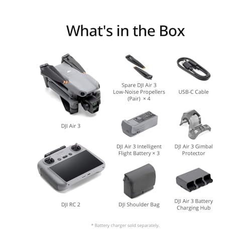 DJI Air 3 (DJI RC-N2), Drone with Medium Tele & Wide-Angle Dual Primary Cameras, 46-Min Max Flight Time, Omnidirectional Obstacle Sensing, 48MP Photos, 4K/60fps HDR, Compliance with FAA Remote ID