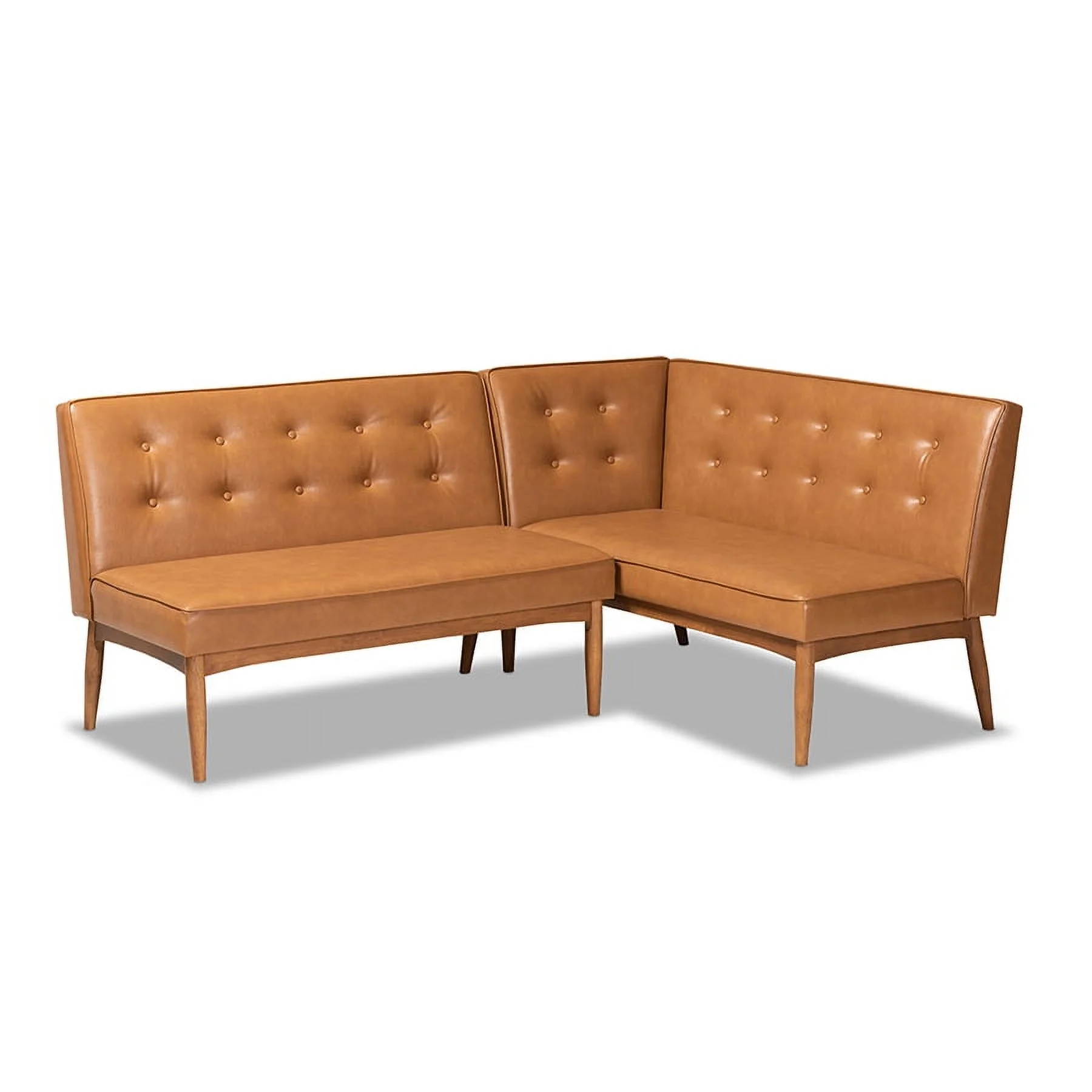 Baxton Studio Arvid Mid-Century Modern Tan Faux Leather Upholstered and Walnut Brown Finished 2-Piece Wood Dining Nook