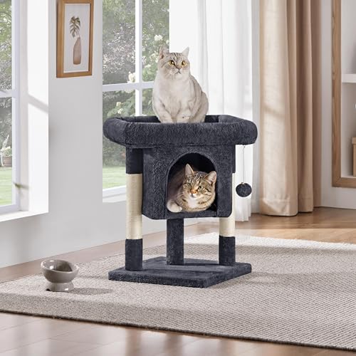 Yaheetech 23.5in Cat Tree Tower, Cat Condo with Sisal-Covered Scratching Posts, Cat House Activity Center Furniture for Kittens, Cats and Pets - Dark Gray