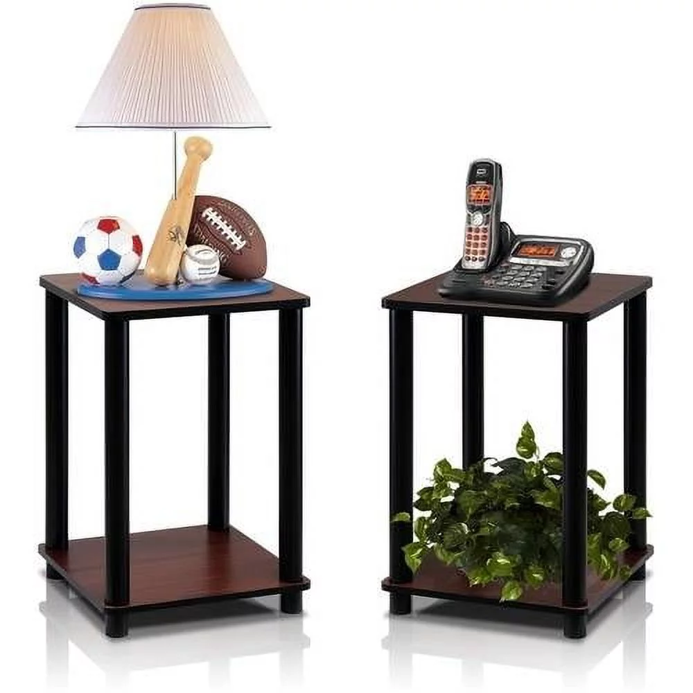 Furinno Turn-N-Tube Haydn End Table, Dark Cherry/Black, Set of 2