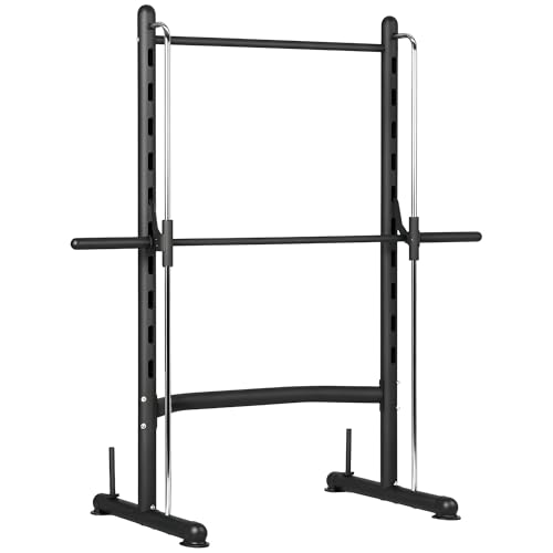 Soozier Squat Rack with Pull-Up Bar, Adjustable Power Rack with Barbell Bar, Multi-Functional Bench Press Rack for Home Gym Strength Training, Black