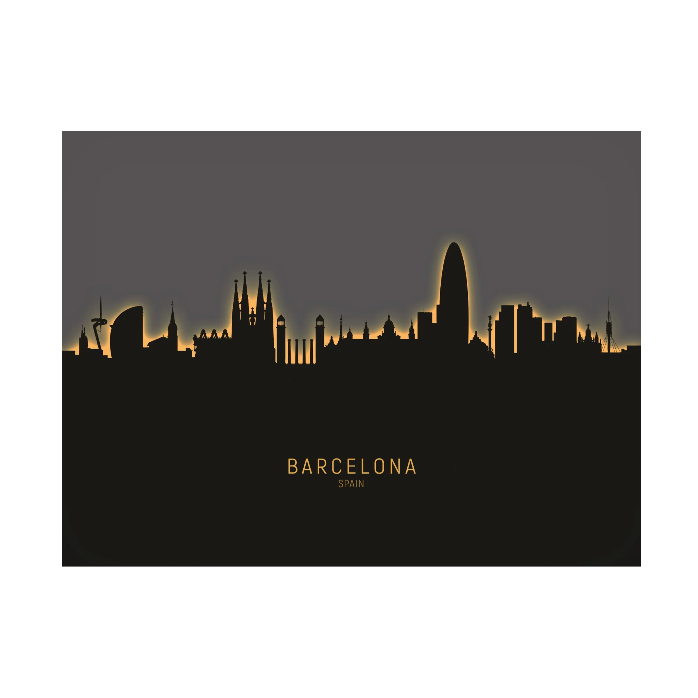 Michael Tompsett 'Barcelona Spain Skyline Glow II' Canvas Art
