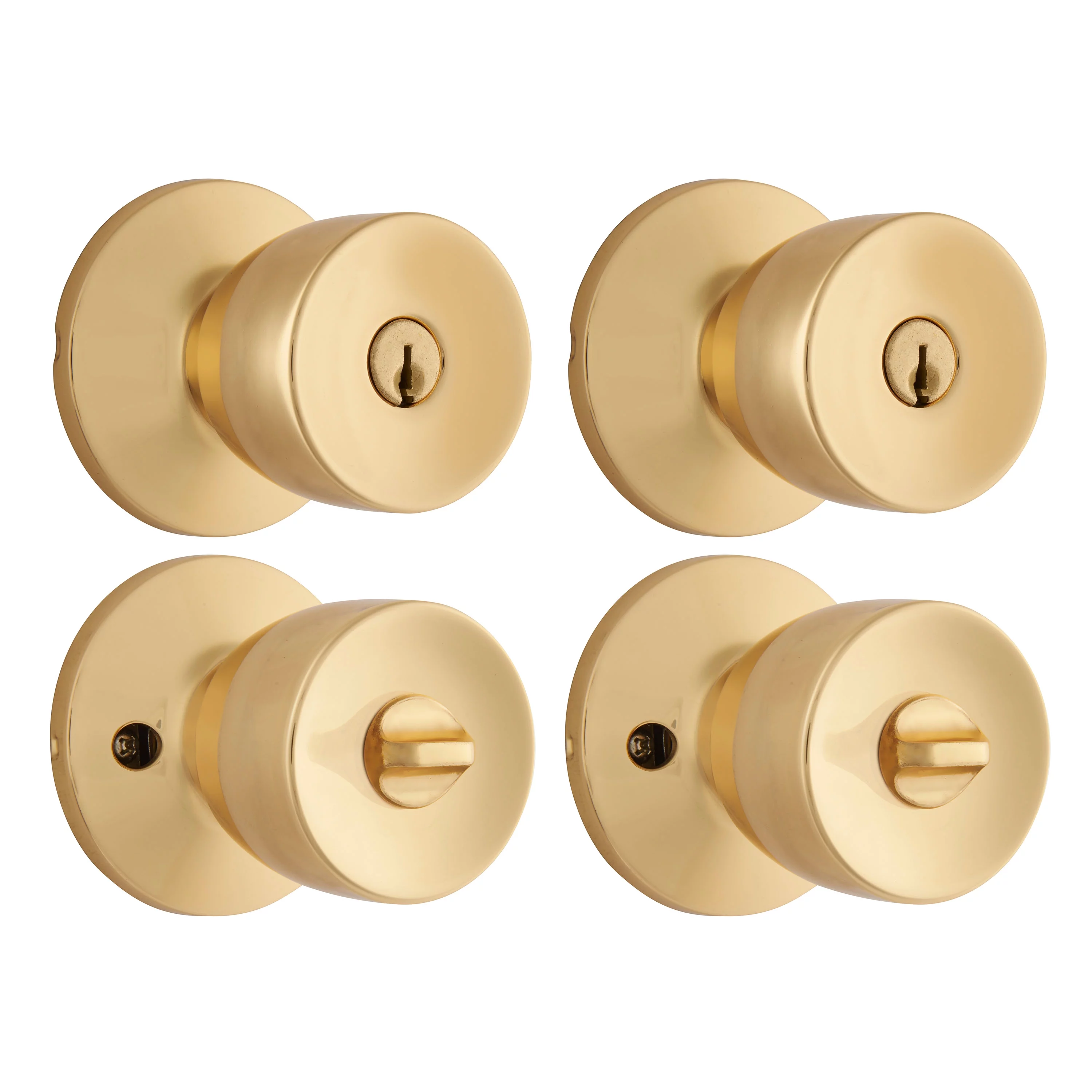 Brinks, Keyed Entry Doorknob, Tulip Style, Polished Brass Finish, Twin Pack