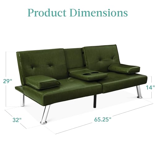 Best Choice Products Faux Leather Upholstered Modern Convertible Futon, Adjustable Folding Sofa Bed, Guest Bed w/Removable Armrests - Blue