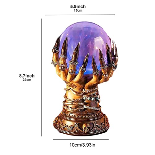 Plasma Ball - Plasma Ball Lamp with Base, Halloween Crystal Ball in Witch Hand Deluxe Celestial Crystal Ball Flashing Crystal Ball for Home Party Halloween Decorations (A)