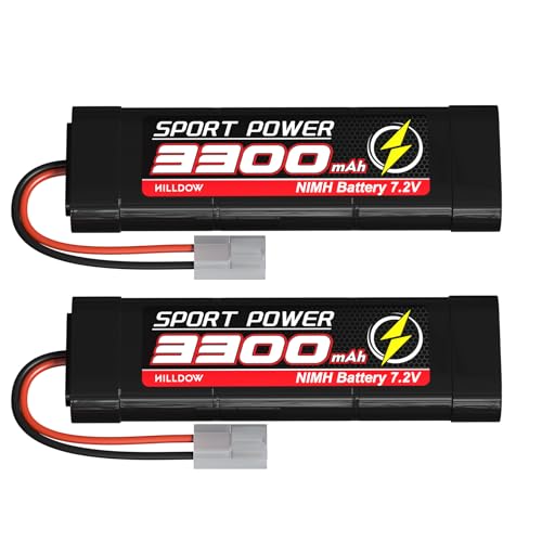 Hilldow 7.2V 3300mAh NiMH Battery 65C RC Battery with Ta mi ya Plug for RC Models Airplane Helicopter UAV Remote Control Quadcopter Drone FPV(2 Packs)