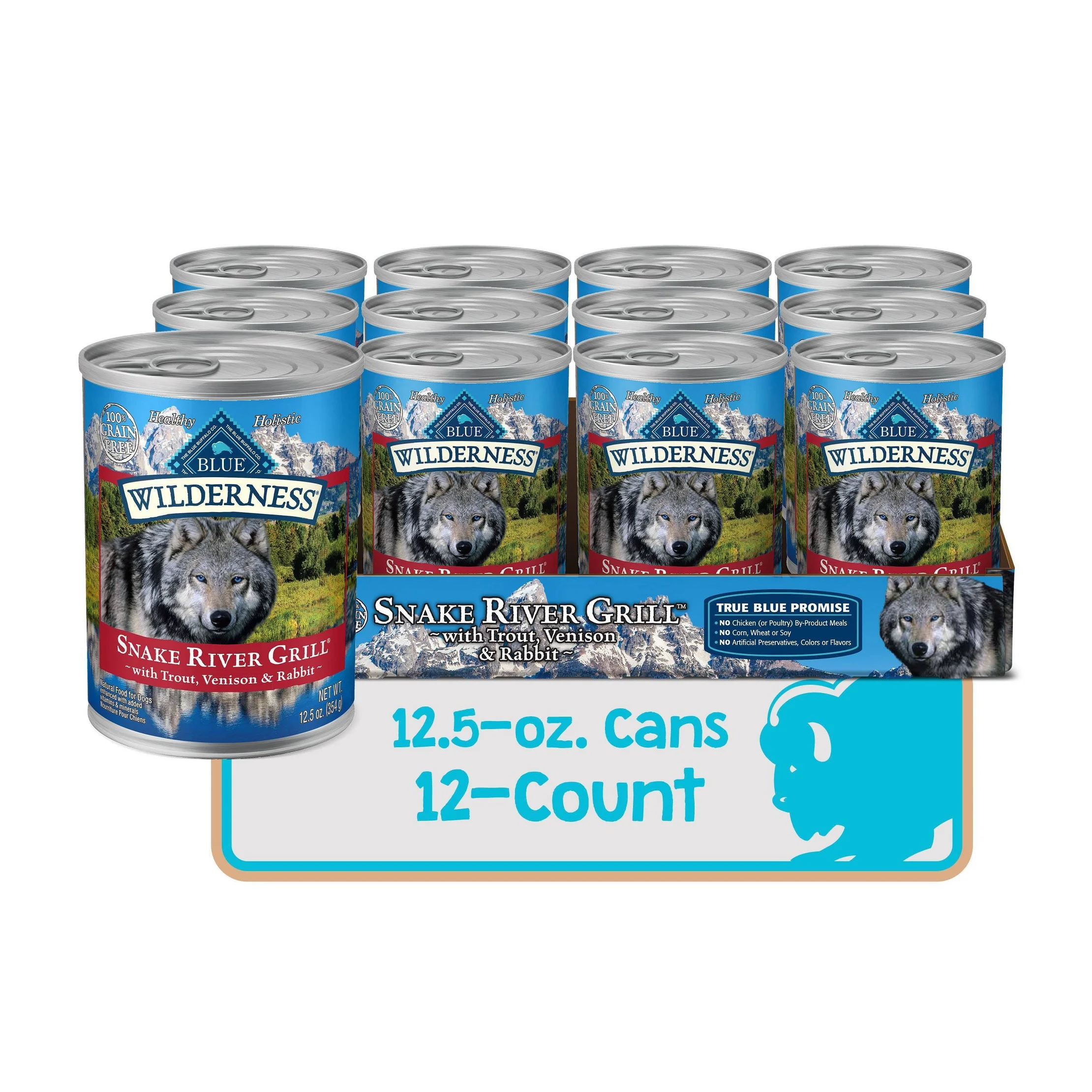 Wilderness Grain Free Wet Dog Food Snake River Grill with Trout Fish, Venison & Rabbit - 12.5oz/12ct Pack