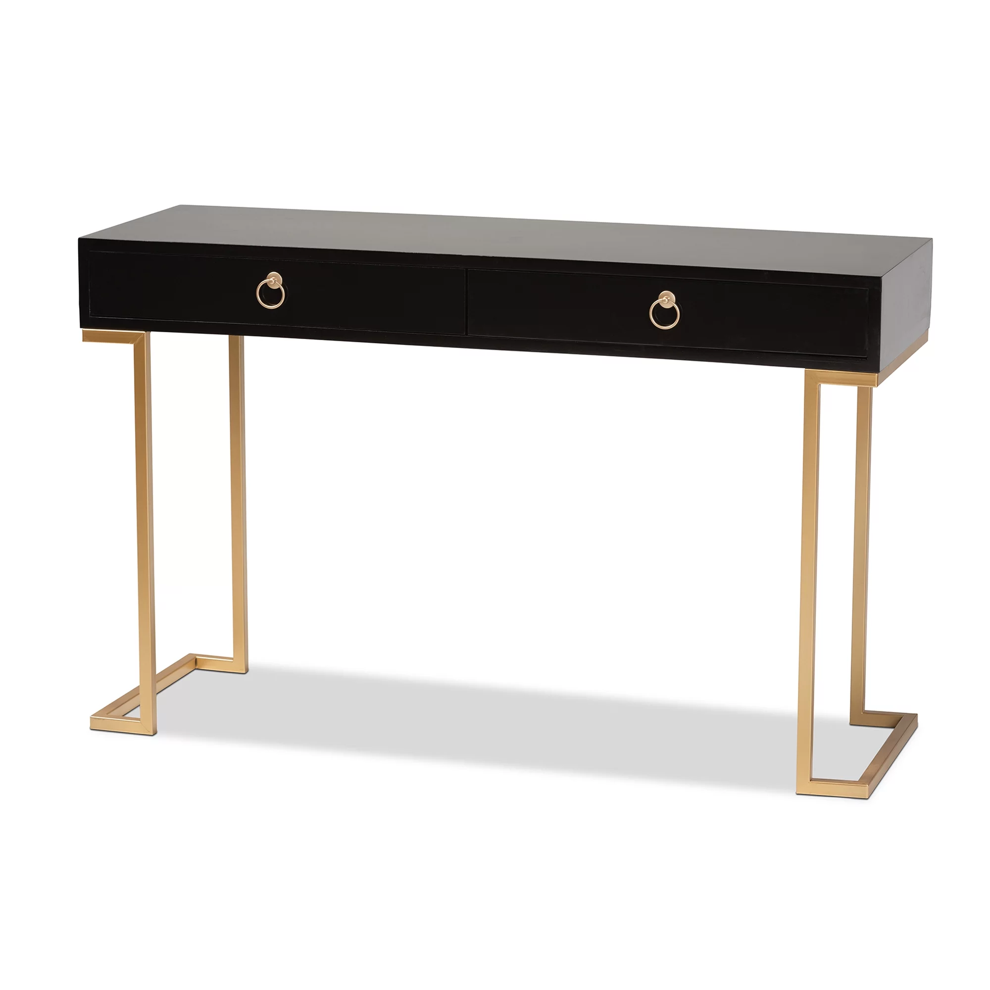 Baxton Studio Beagan Modern Wood and Metal 2 Drawer Console Table, Black/Gold