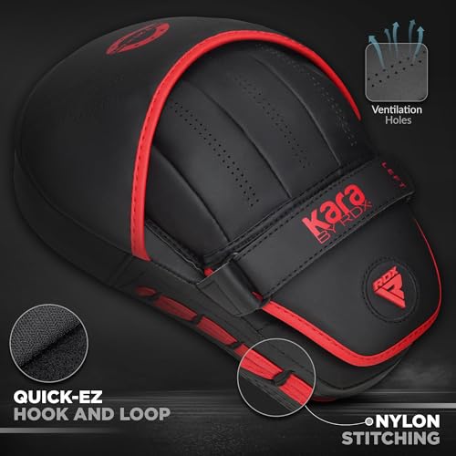 RDX Boxing Pads Curved Focus Mitts, Maya Hide Leather Kara Hook and jab Training Pads, Adjustable Strap Ventilated, MMA Muay Thai Kickboxing Coaching Martial Arts Punching Hand Target Strike Shield