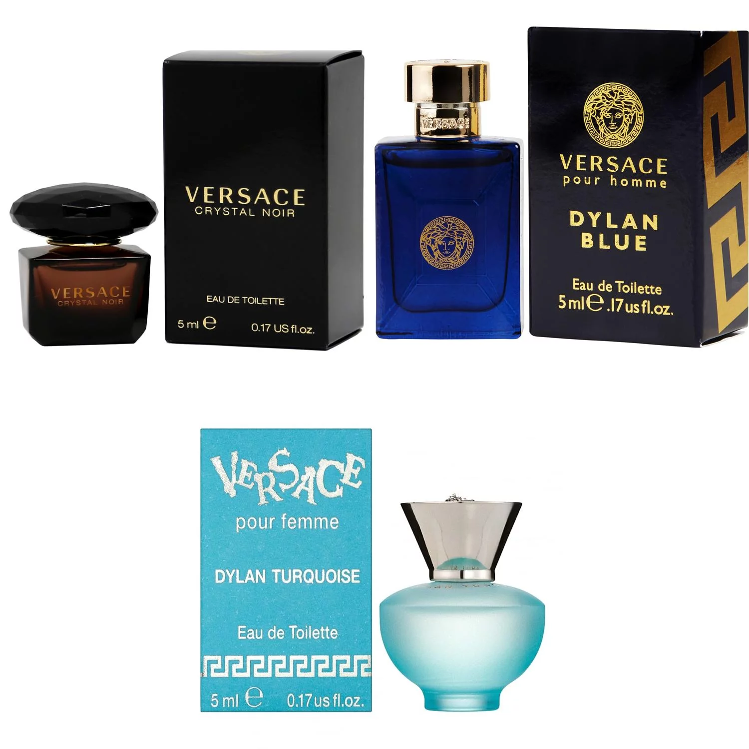 Versace Crystal Noir EDT, Dylan Blue EDT, Dylan Turquoise Femme  - 5ml 3PK Kit