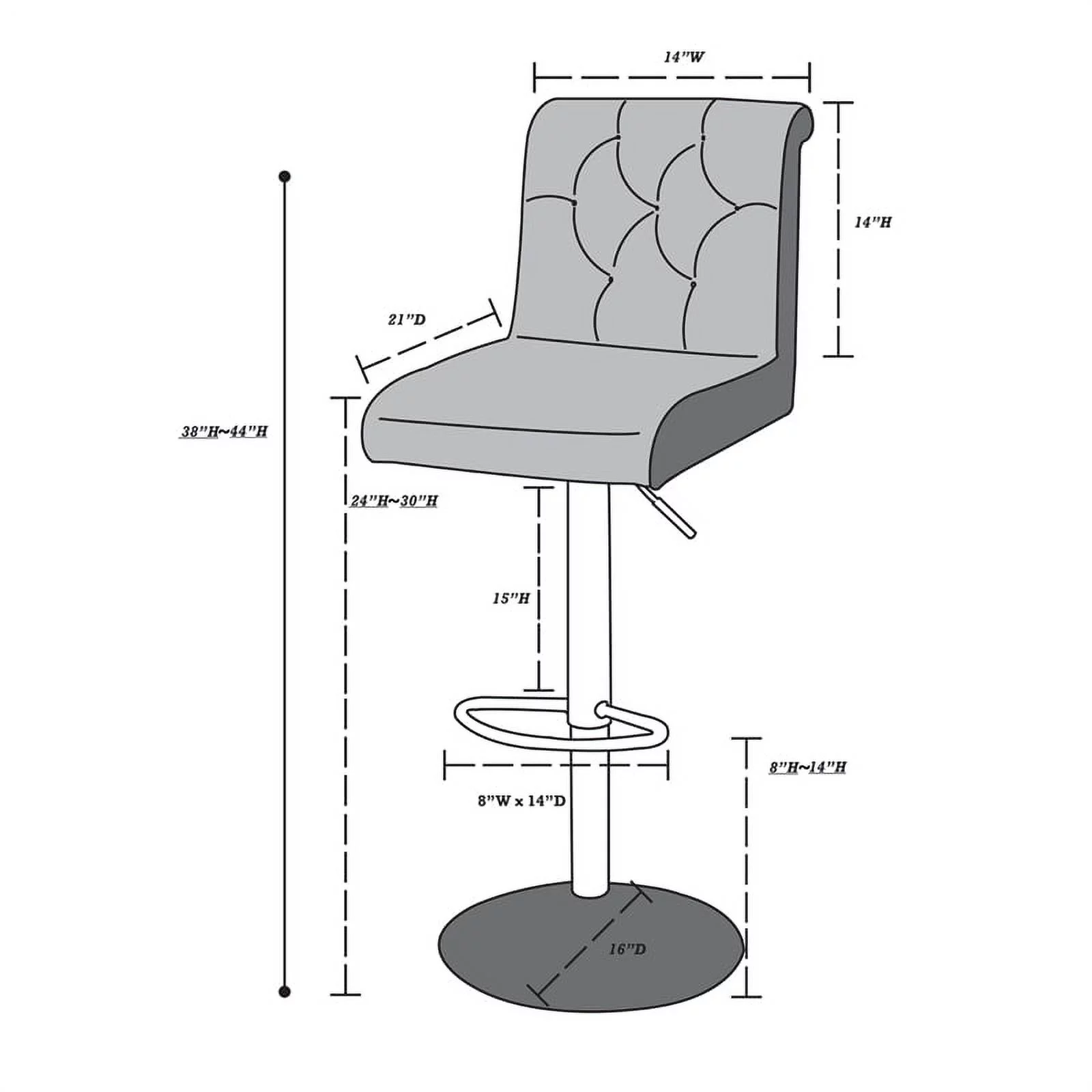 Poundex F1645 16 x 21 x 38-44 in. Adjustable Height & Swivel Barstool in White Faux Leather - Set of 2