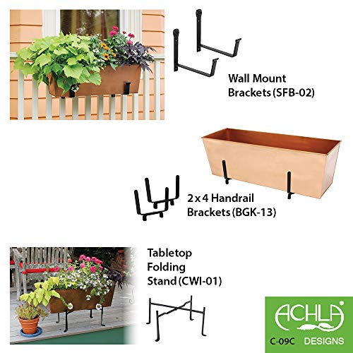 Achla Designs C-82C Plain Copper Flowerbox, Large Copper Window Flowerbox Planter, Large, Antique Copper Finish