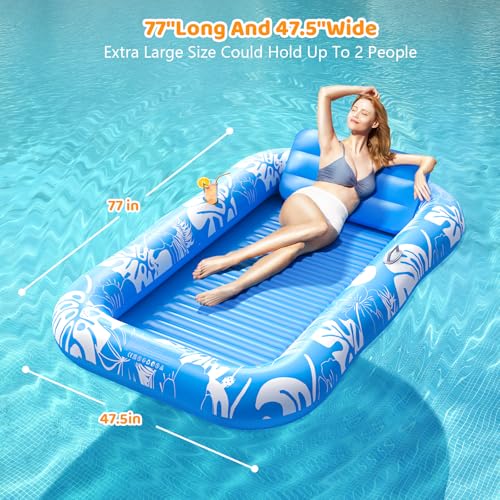 Inflatable Tanning Pool Lounger Float with Sprinkler, 77