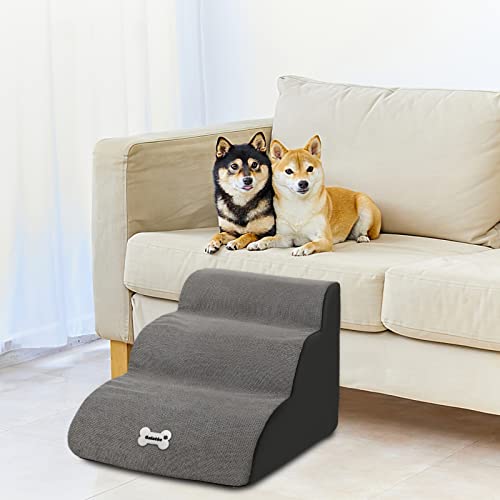 Pet Stairs, Washable & Zippered Cover Removable Pet Ramp, High Density Sponge Dog Stairs(2 Tiers Pet Stair, Black)