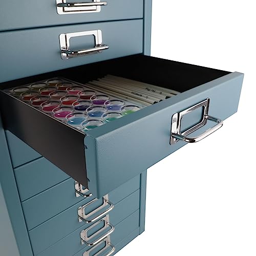 Bisley 10-Drawer Steel MultiDrawer Cabinet - Black, Chrome Pull Handles with Label Holders, Powder-Coated Steel, Removable Drawers, Fits Under Most Desks, Labels Included