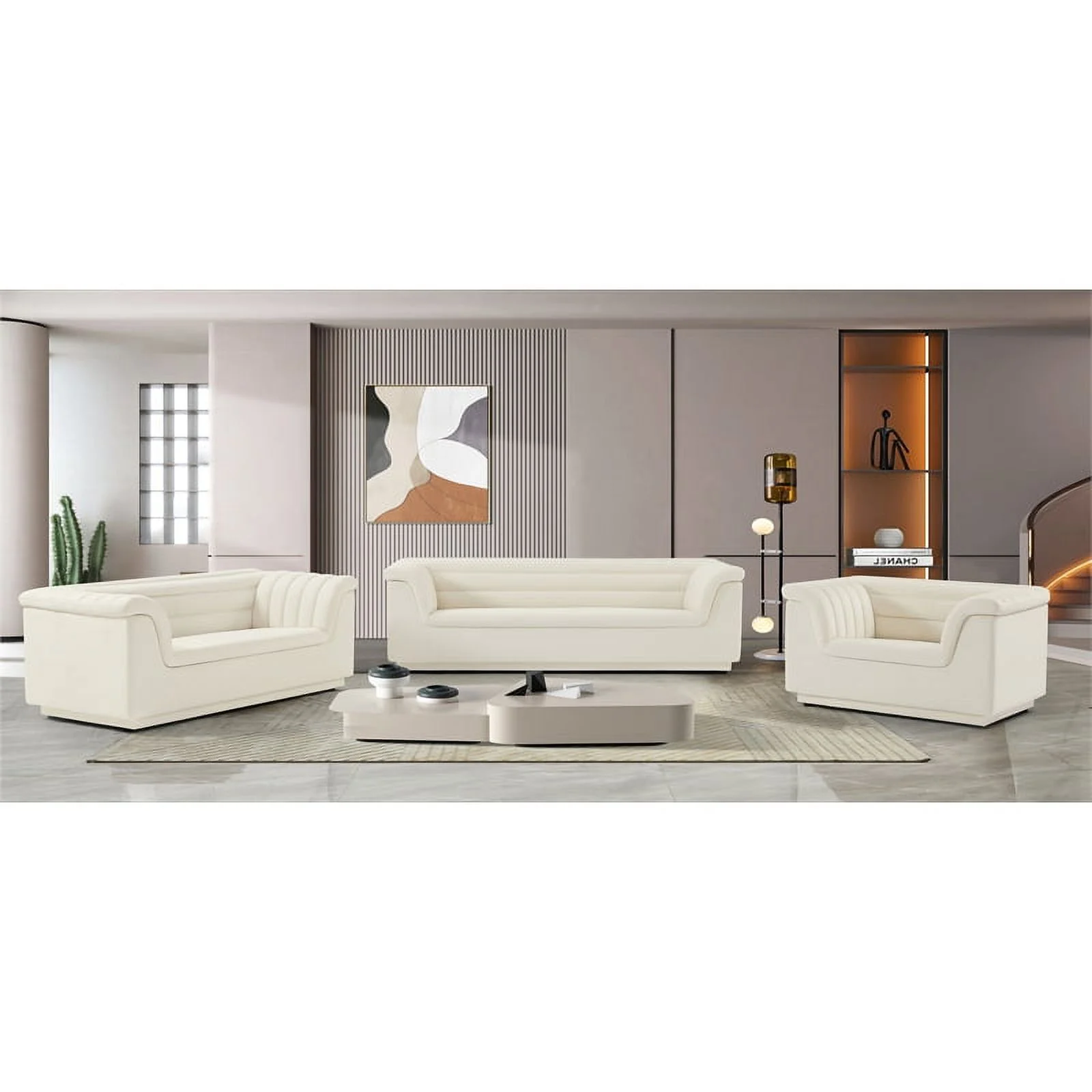 Meridian Furniture Cascade Cream Velvet Fabric Loveseat