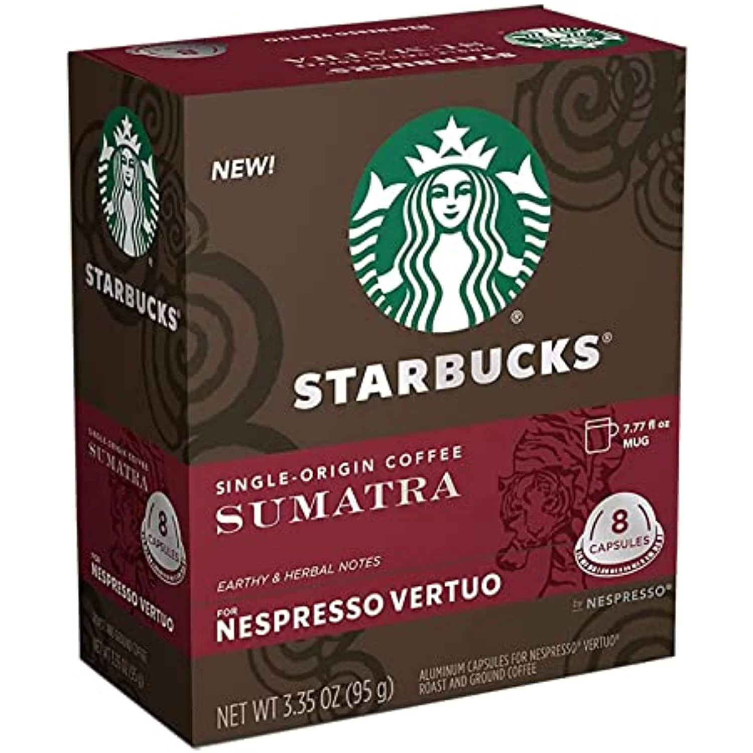 Starbucks Coffee Nespresso Capsules, Sumatra Flavor, Dark Roast & Single-Origin Coffee, For Nespresso Vertuo Machines, 8 Ct Capsules Per Box (Pack Of 1 Box)
