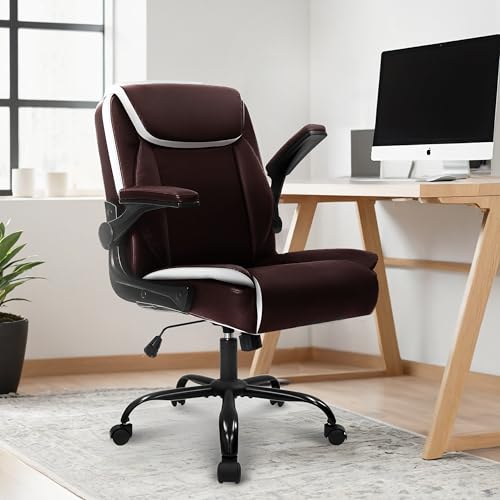 NEO CHAIR Office Desk Computer Chair Ergonomic Executive Mid-Back Leather Gaming Chair with Adjustable Flip-Up Armrests Wheels Swivel for Home Study Task (White)