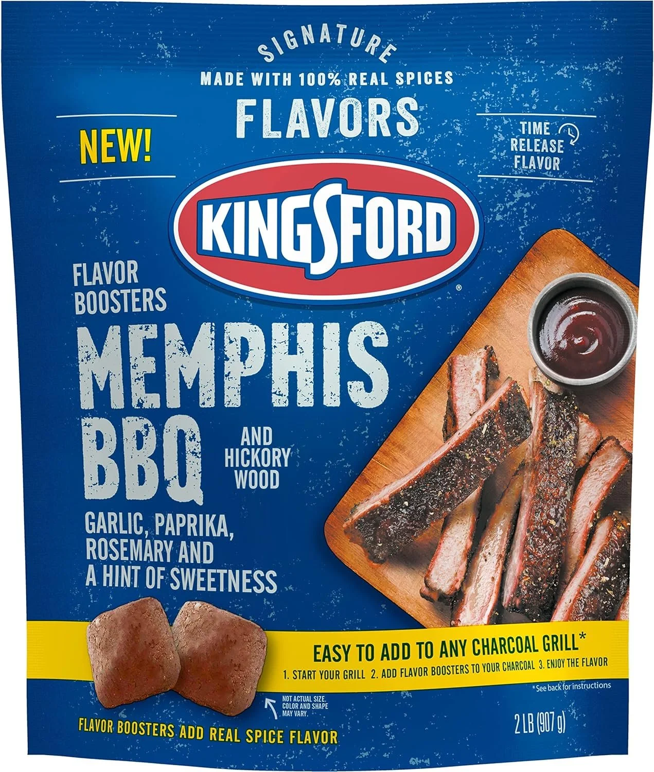 Kingsford Signature Flavors Flavor Boosters, Memphis BBQ and Hickory Wood with Garlic, Paprika, Rosemary and a Hint of Sweetness, 2 Pounds, Pack May Vary