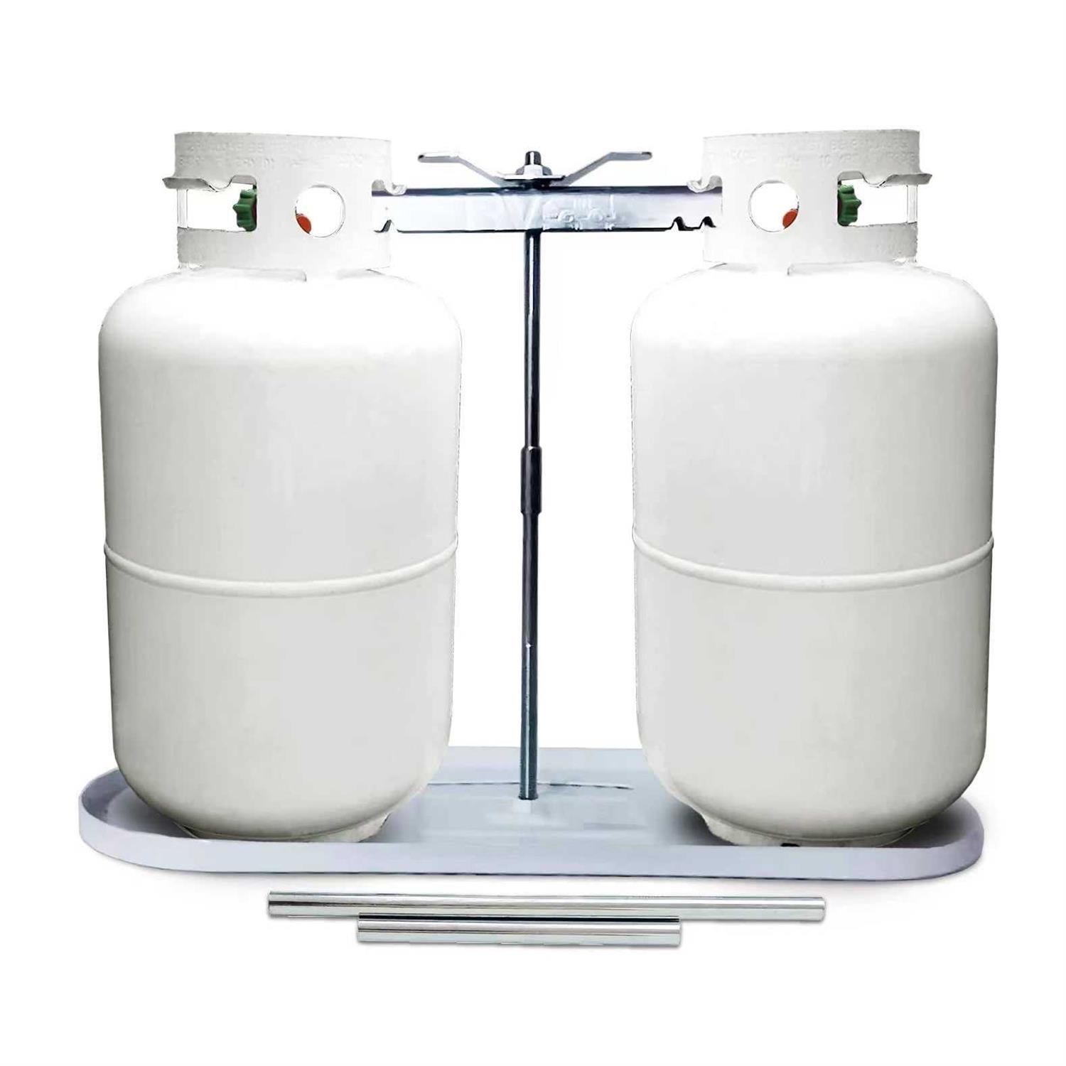 Rvpnr Rv Dual Propane Tank Mounting Rack 40lb,30lb and 20ld Tanks for Camper and Travel Trailers with Different Connecting Pipes