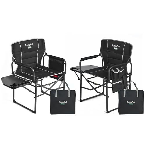 SUNNYFEEL Oversized Camping Directors Chair 2 Pack, Portable Folding Lawn Chairs for Adults Heavy Duty with Side Table,Pocket for Beach, Fishing,Picnic,Concert Outdoor, Foldable Camp Chairs