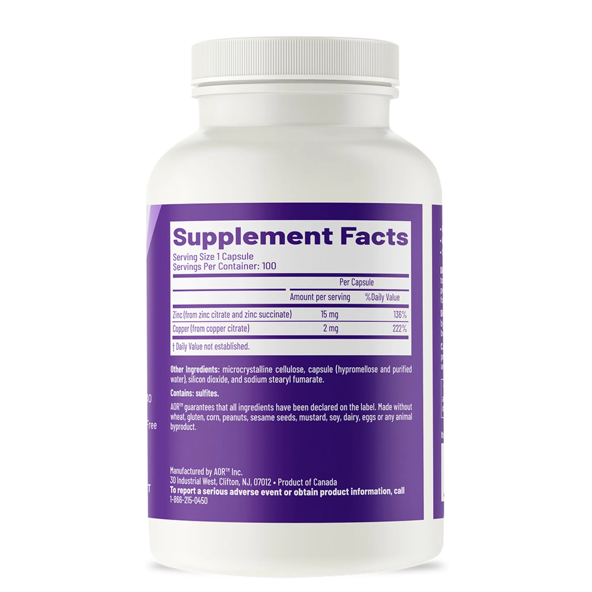 Advanced Orthomolecular Research AOR Zinc-Copper Balance, 100 Capsules