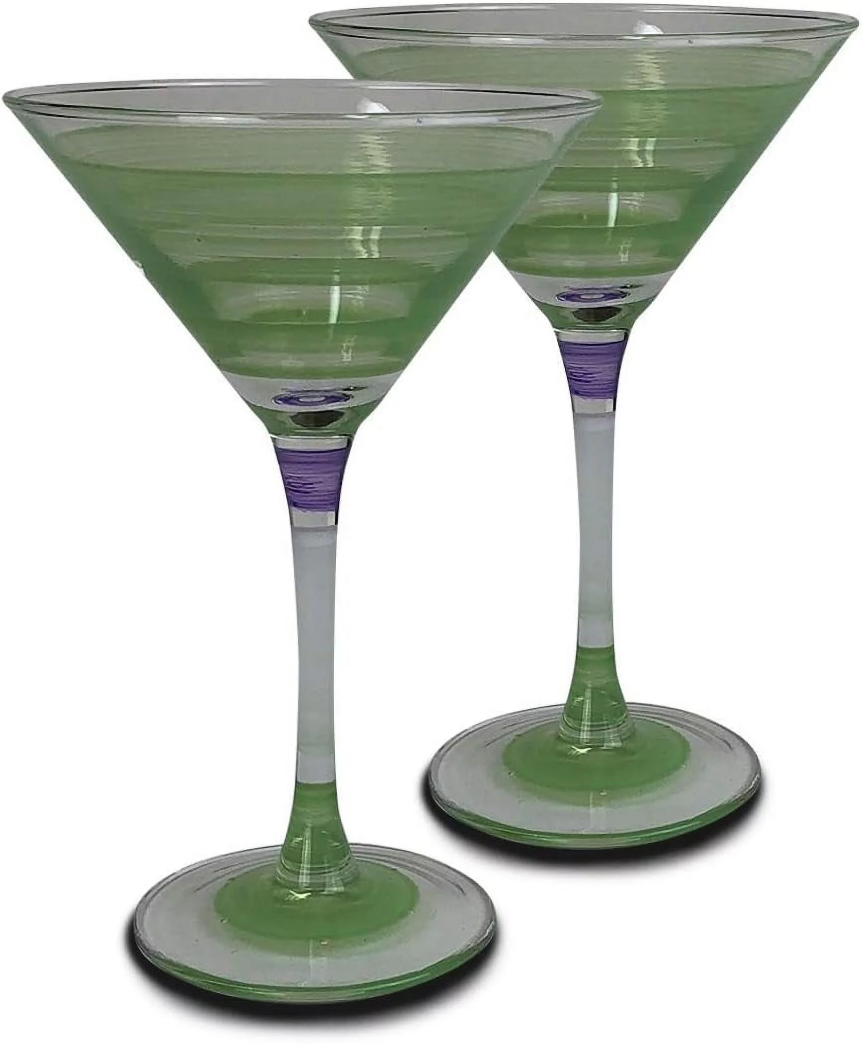 Hand Painted Martini Glasses Set Of 2 - Cape Cod Cottage Green Collection - Hand Painted Glassware By Artists - Unique And Decorative Martini Glasses, Kitchen Table Décor
