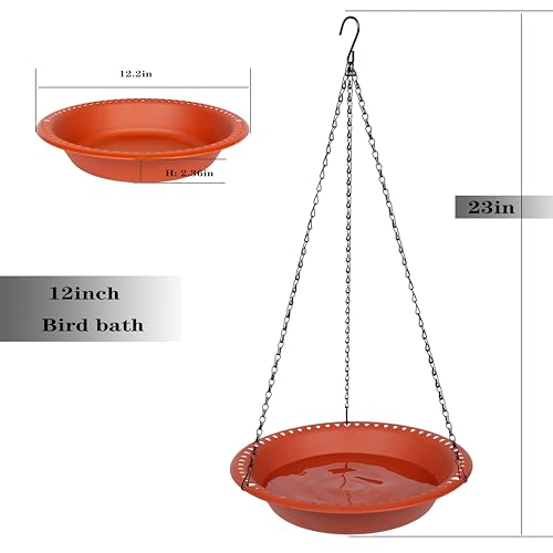 Bird Baths for Outdoors Heavy Duty, 16 inch BirdBath Bowl Only with 25” Rust-Proof Black Chains, Hanging Bird Bath Hanging Bird-Feeder for Garden Backyard Decor (Green 1 Pack)