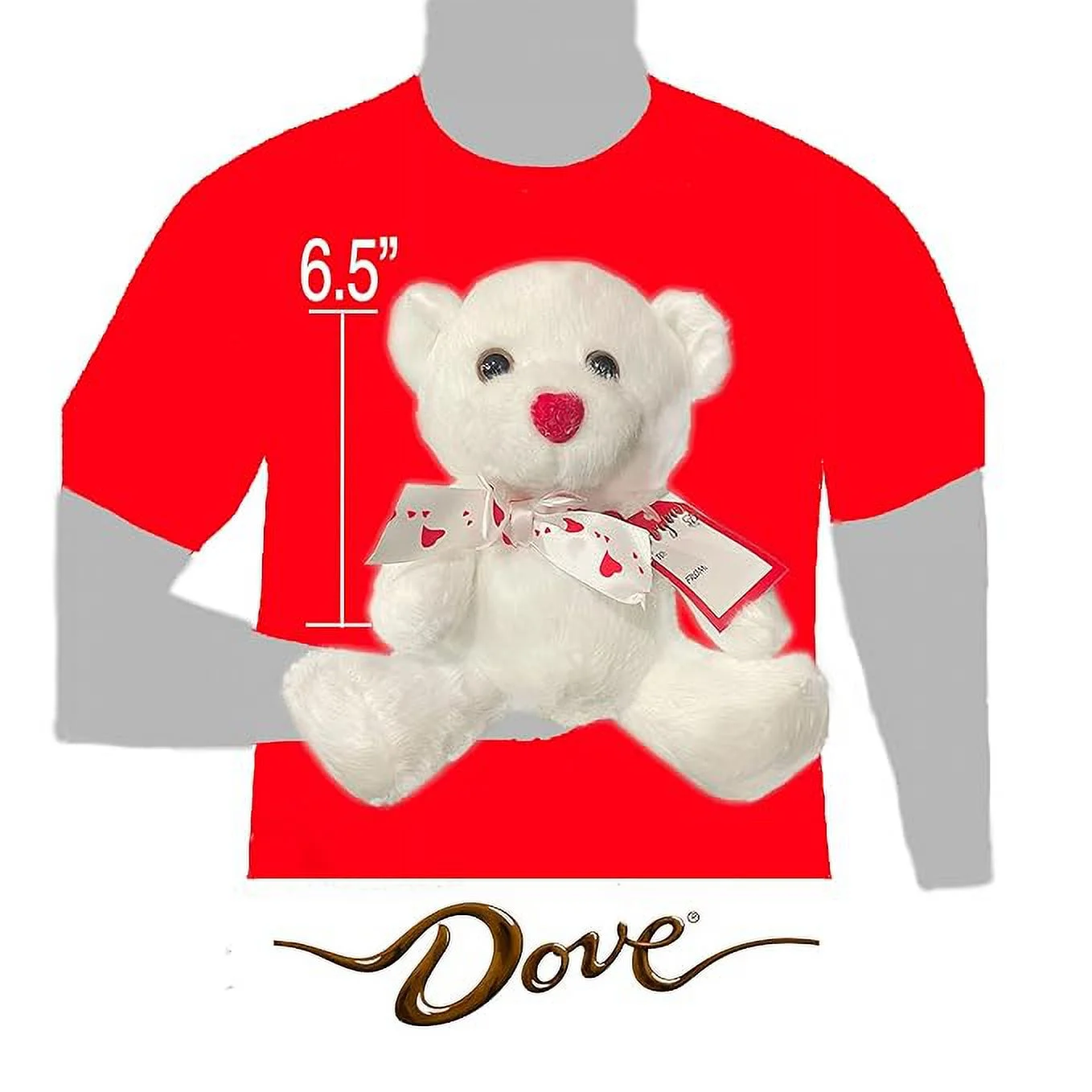 CANDYMAN Valentine Day Bundle with (1) DOVE Milk Chocolate Candy Heart Tin, (1) Milk Chocolate DOVE Bag and (1) White Teddy Bear