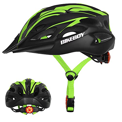 BIKEBOY Adult Bike Helmet with Light, Bicycle Cycling Helmet with Rear Light for Adjustable Size with Sun Visor Mountain Road Bicycle Cycling Helmet for Adults Men/Women