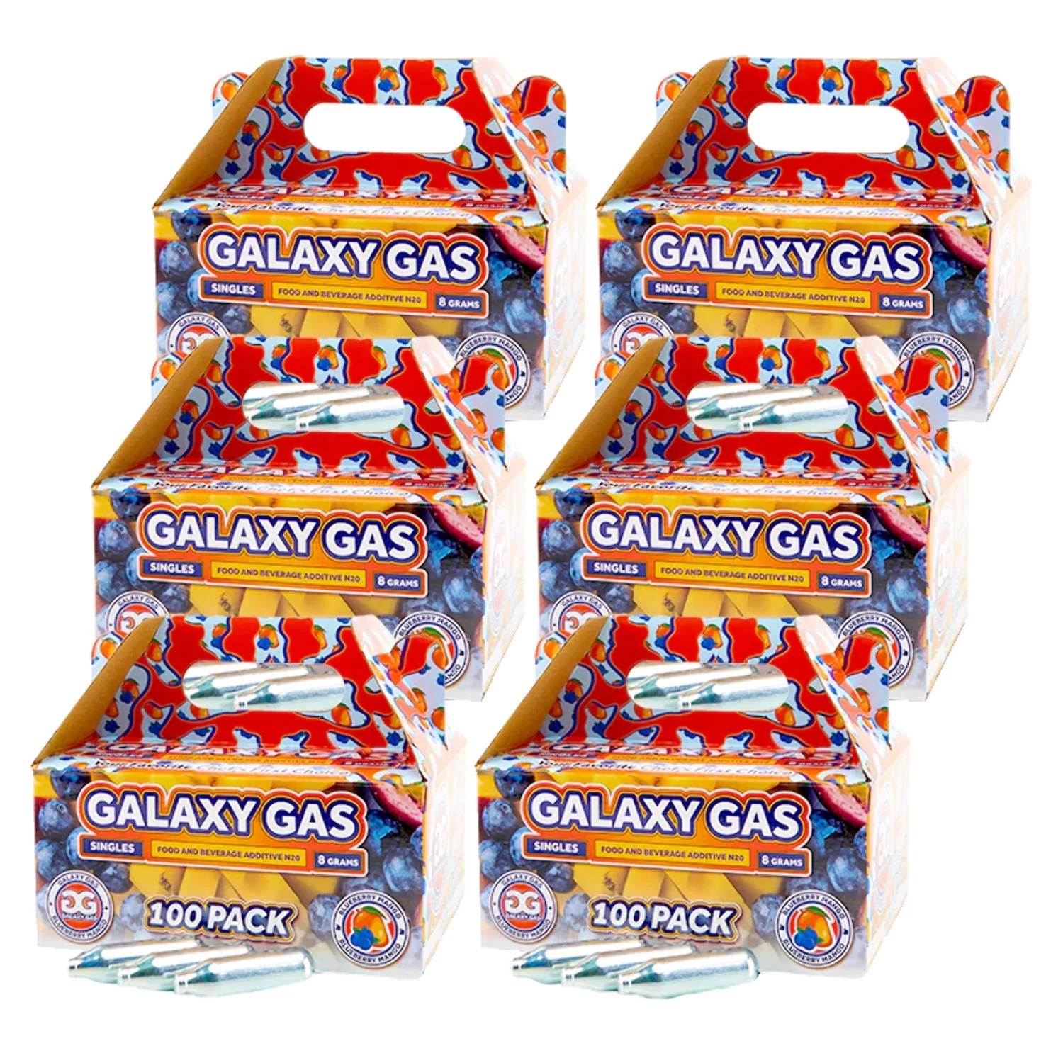 Galaxy Gas Blueberry Mango Flavor Whipped Cream Chargers, Nitrous Oxide 8 Gram Whip Cream Charger, Whipped Cream Charger Set, N2O Charger Set, 600 Counts.