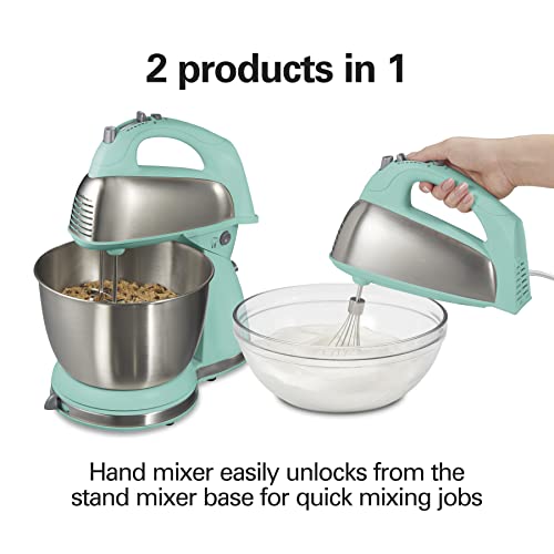Hamilton Beach Classic Stand and Hand Mixer, 4 Quarts, 6 Speeds with QuickBurst, Bowl Rest, 290 Watts Peak Power, Red (64654)