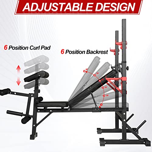 Weight Bench with Squat Rack,Bongkim Adjustable Bench,Multi-Purpose Foldable Bench & Barbell Rack Stand,Bench press 660Lbs