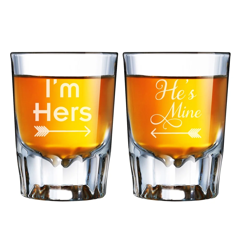 I'm Hers and He's Mine Engraved Barcraft Fluted Shot Glass Set