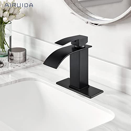 Airuida Brushed Gold Tall Waterfall Bathroom Vessel Sink Faucet Modern Bathroom Vanity Faucet Single Handle Single Hole Farmhouse Bar Mixer Tap Washbasin Faucet Deck Mount
