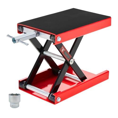 Donext Motorcycle Lift Scissor Jack, 1200 LB Capacity Wide Deck Hoist Stand Maintenance Bikes ATVs Garage Repair Center Stand Lift Jack, Red