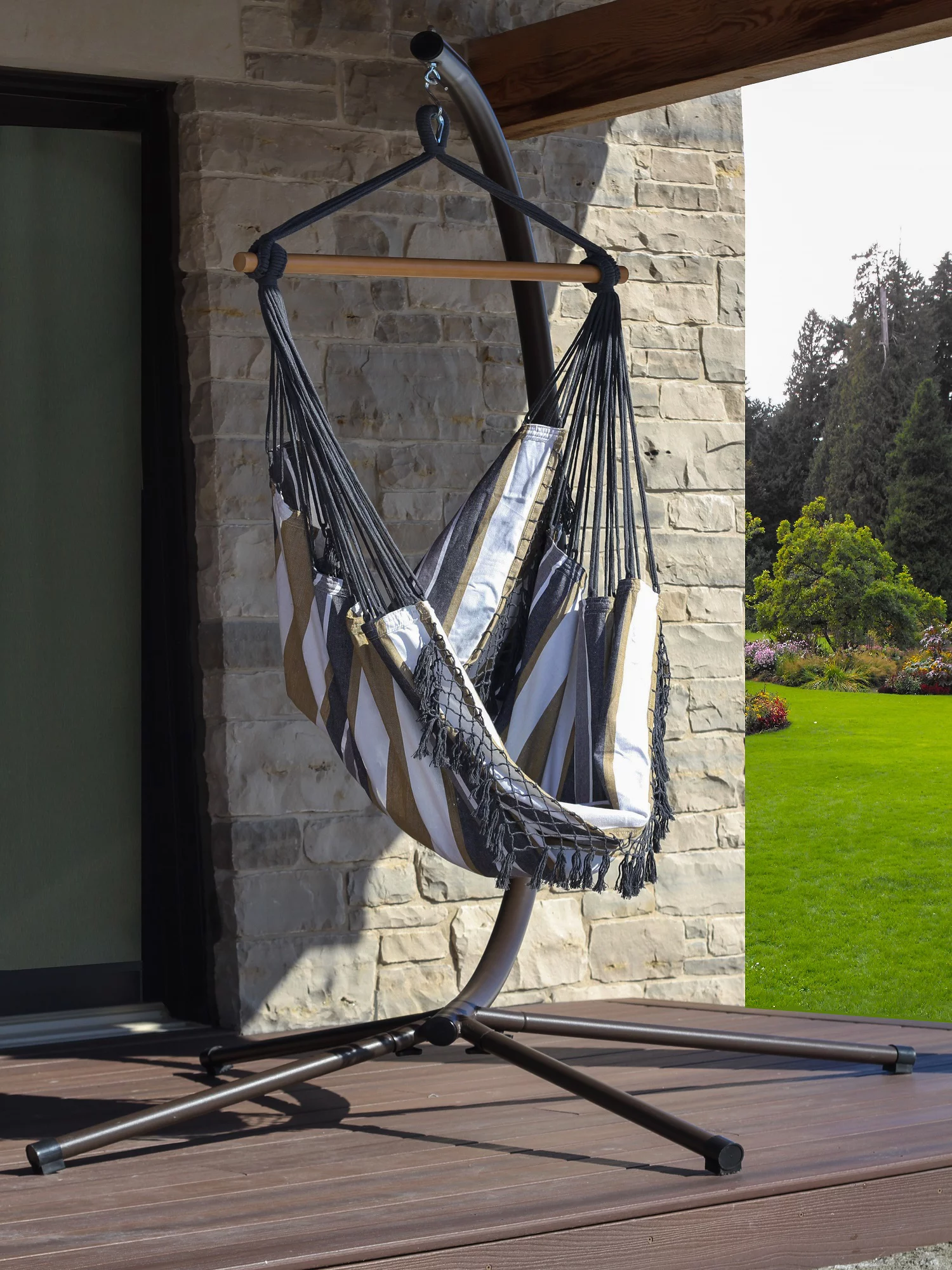 The Hamptons Collection 72” Grey Brazilian Style Hammock Chair with a Hanging Bar