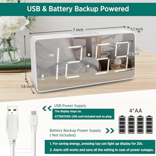 Peakeep Digital Clock, Alarm Clock for Bedrooms with USB Charger Port - Large Big Numbers 5 Brightness for Seniors, Battery Backup, Loud Alarm 5 Volums (Black with Green Digits)