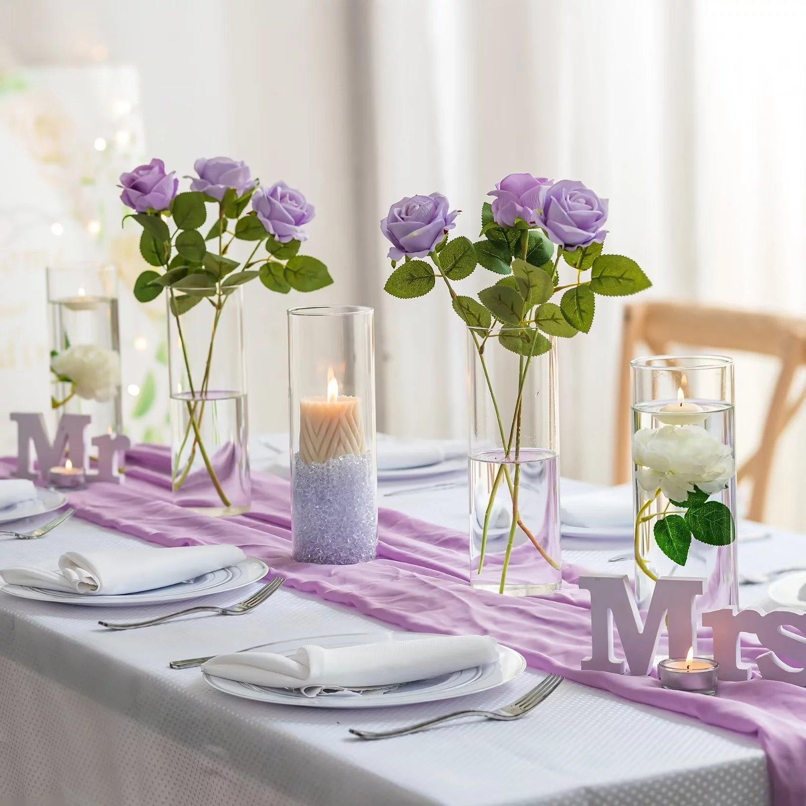 Glasseam 3.3x10 Inch Glass Cylinder Vases Set of 12 Clear Floating Pillar Candle Vase in Bulk for Centerpieces