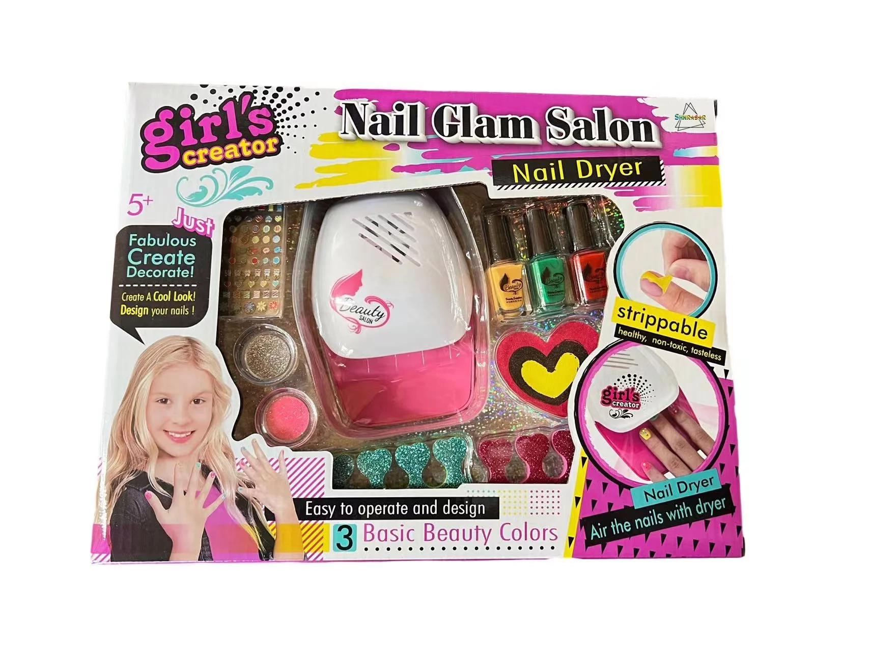 Shnrasar Nail Glam Salon Nail Polish Set for Kids - Emoji Pedicure and Manicure Kit - Girls 5 to 10 Years Old