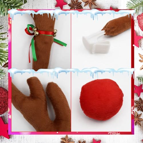 Car Antler Kit Nose, Car Antlers Christmas for Car Window Roof-Top & Front Grille, Auto Reindeer Antler and Nose Kit Decoration Set for SUV Van Truck