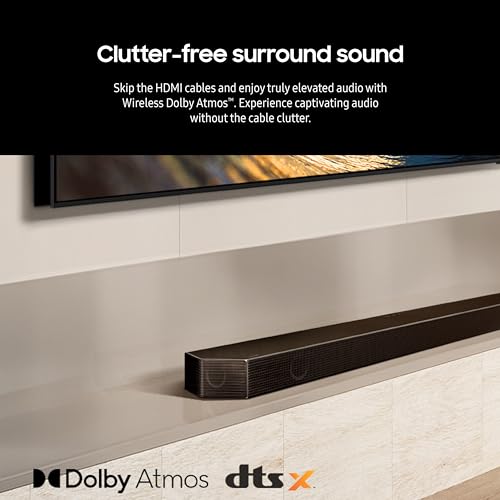SAMSUNG Q990D 11.1.4ch Soundbar w/Wireless Dolby Atmos Audio, Rear Speaker Included, Q-Symphony, SpaceFit Sound Pro, Adaptive Sound, Game Mode Pro with Alexa Built-in, HW-Q990D/ZA
