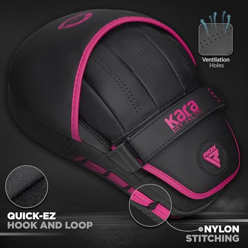 RDX Boxing Pads Curved Focus Mitts, Maya Hide Leather Kara Hook and jab Training Pads, Adjustable Strap Ventilated, MMA Muay Thai Kickboxing Coaching Martial Arts Punching Hand Target Strike Shield
