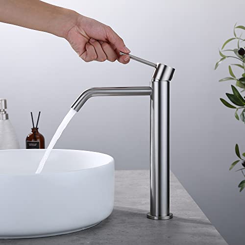 Brushed Gold Vessel Sink Faucet with Pop Up Drain and Supply Lines, Stainless Steel Gold Vanity Faucet Single Hole, JXMMP Single Handle Bathroom Faucet Gold, JXM1001BG