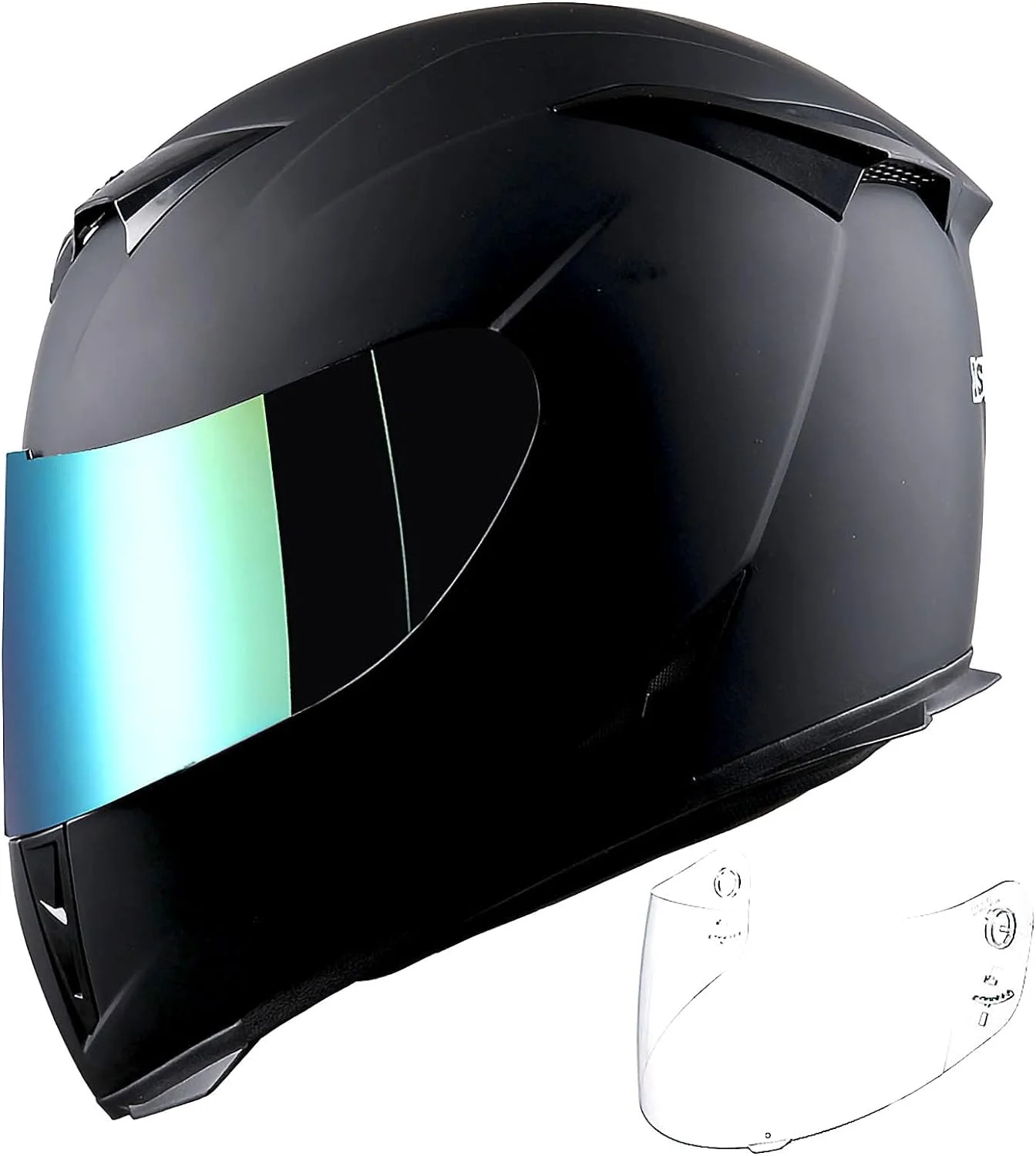 1Storm Motorcycle Full Face Helmet Skull King Matt Black One Extra Clear Shield: HJK311 Matte Black Large