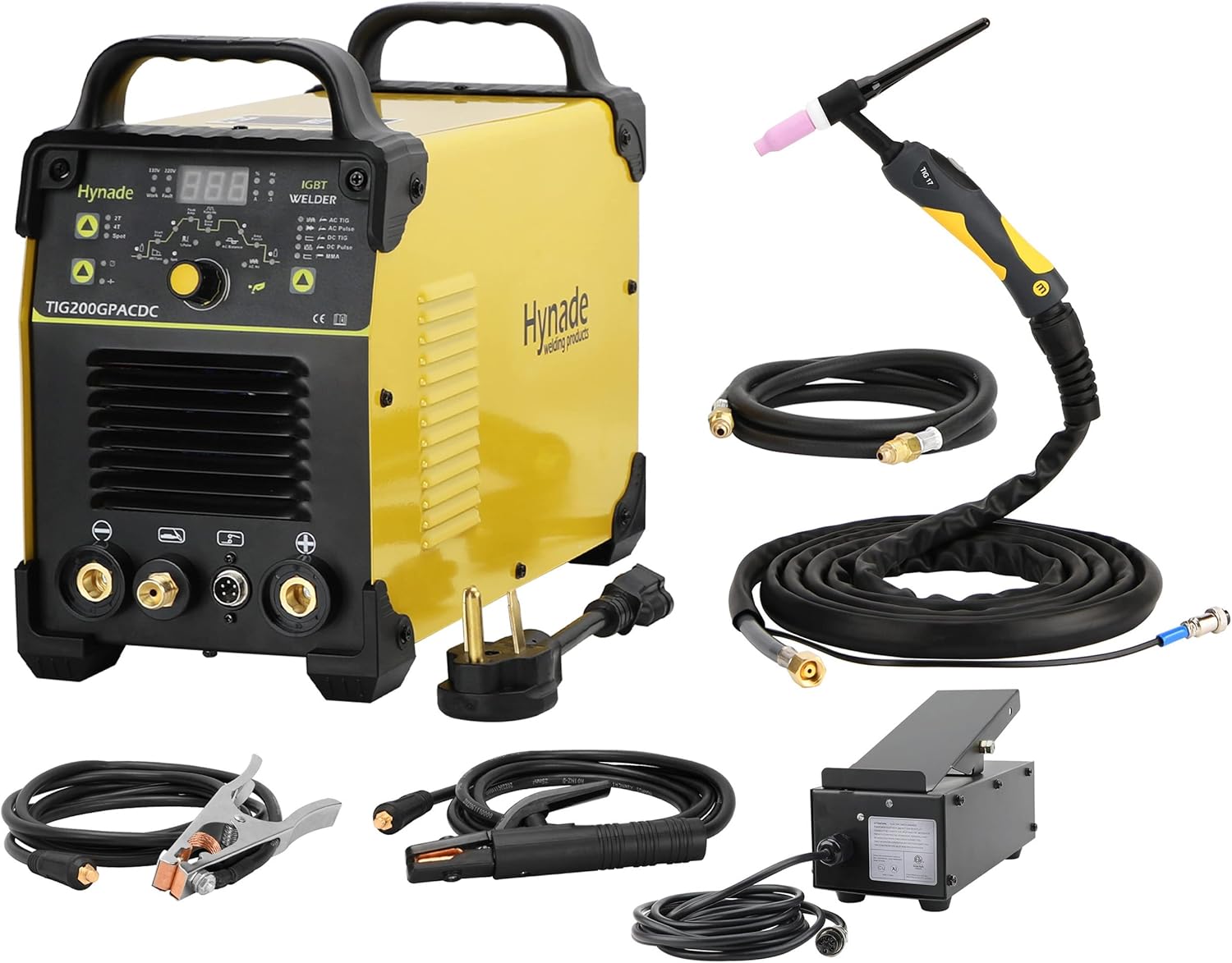 hynade Tig welder TIG200GPACDC 200 Amp AC/DC Tig Welder/Arc/Spot Welder with Pulse AC/DC, Digital Inverter Dual Voltage 110/220V Aluminum Tig Welding Machine