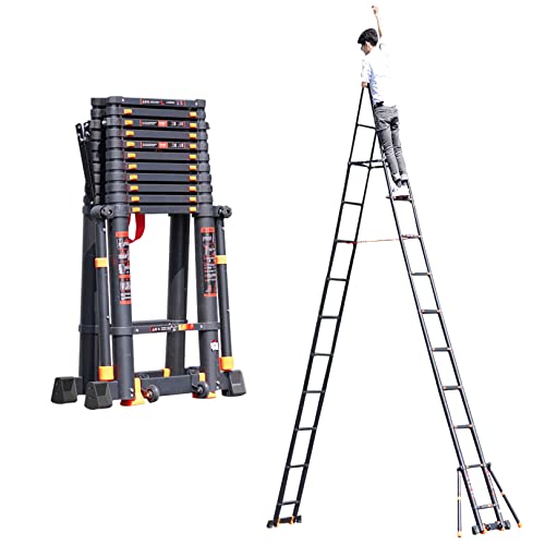 Telescoping Ladder, Extension Ladder w/2 Triangle Stabilizers, Compact Ladder, 330lbs Capacity Telescopic Ladder, RV Collapsible Ladder for Home, Outdoor