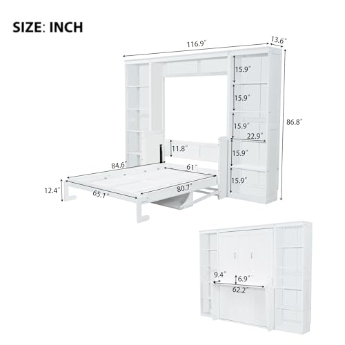 SOFTSEA Full Size Murphy Bed with Desk and Shelves, 110